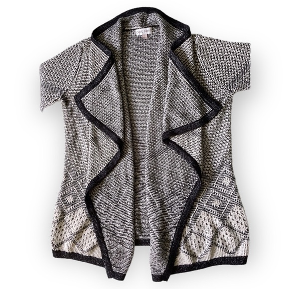 Knox Rose Open Front Waterfall Cardigan Womans Size Large Black & Cream Longline - Picture 2 of 12